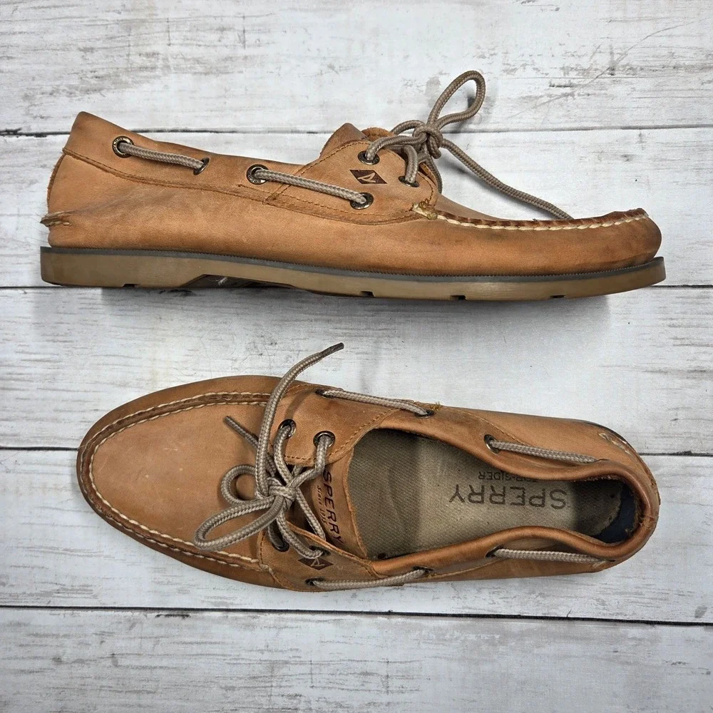 Sperry Authentic Original Boat Shoes Men 10.5 Tan Leather Loafers 0777894